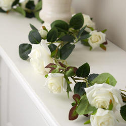 Artificial White Rose and Leaves Garland