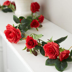 Artificial Red Rose and Leaves Garland