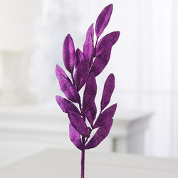 Purple Artificial Glittered Leaf Spray