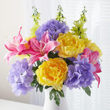 Artificial Yellow, Pink and Lavender Peony Lily Mix Bush