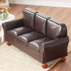 Dollhouse Miniature Brown Leather Sofa