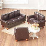 Miniature Brown Leather Sofa, Loveseat and Chair Set