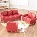 Miniature Burgundy Leather Sofa, Loveseat and Chair Set