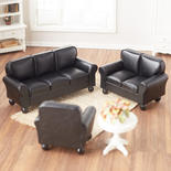Miniature Black Leather Sofa, Loveseat and Chair Set