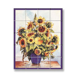 Miniature Sunflower Vase Picture Mosaic Tile Sheet