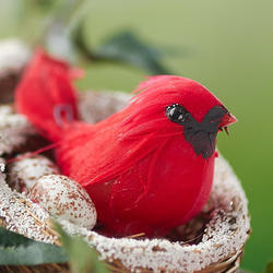 Artificial Red Cardinal in Snowy Nest