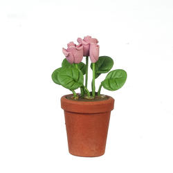 Dollhouse Miniature Pink Roses in Clay Pot