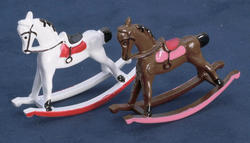 Pair of Dollhouse Miniature White Rocking Horses
