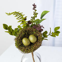 Vine Birds Nest with Faux Eggs and Greenery Stem