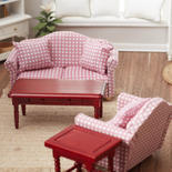 Dollhouse Miniature Pink Check Living Room Set