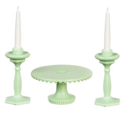 Dollhouse Miniature Jadeite Cake Plate and Candlesticks Set