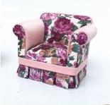 Dollhouse Miniature Overstuffed Floral Print Armchair