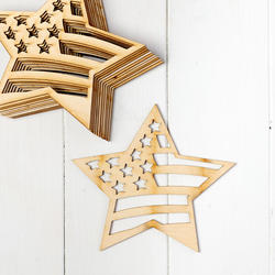 Unfinished Wood Laser Cut Americana Stars