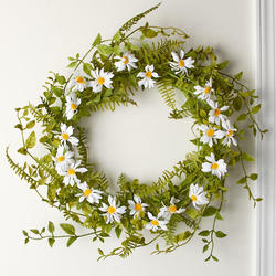 Artificial White Daisy with Mixed Foliage Wreath