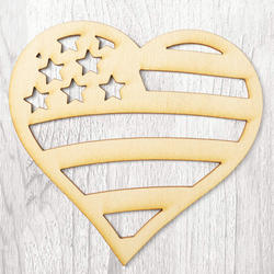 Unfinished Wood Laser Cut Americana Heart