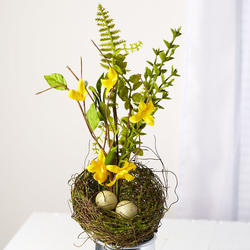 Artificial Bird's Nest Pick with Forsythia