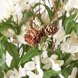 Artificial Lily and Heather Bush with Pine Cones
