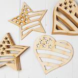 Unfinished Wood Laser Cut Americana Hearts and Stars