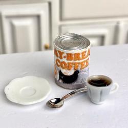 Dollhouse Miniature Coffee Can with Cup of Coffee