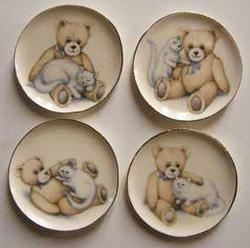 Miniature Teddy Bear and Cat Collector Plates - 4pcs.