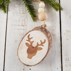 Rustic Wood Slice Deer Ornament