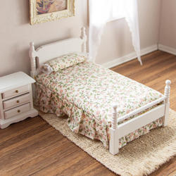 Dollhouse Miniature Single Bed with Night Stand