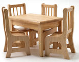 Dollhouse Miniature Oak Dining Table and 4 Chairs