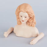 Porcelain Auburn Hair Doll Head and Hands - True Vintage