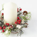 Snowy Pine Berry and Pinecone Candle Ring
