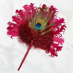 Beauty Pink and Burgundy Peacock Fan Pick with Hanger
