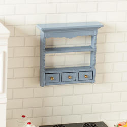 Dollhouse Miniature Blue and Oak Kitchen Shelf