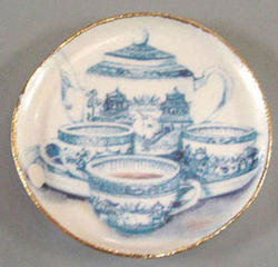 Dollhouse Miniature Blue Delft Platter, Tea Set