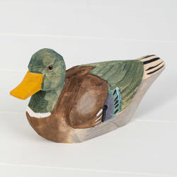 Brown and Green Carved Wooden Duck