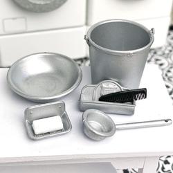 Dollhouse Miniature Rustic Silver Wash Accessories