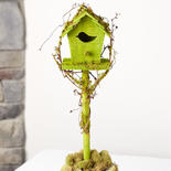 Green Wood Birdhouse with Twig Accent Pick
