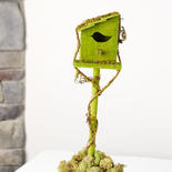 Green Wood Birdhouse with Twig Accent