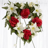 Premade Red & Cream Silk Flower Heart Easel Cemetery Arrangement