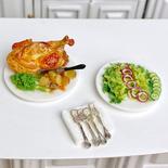 Dollhouse Miniature Roasted Chicken Dinner with Side Salad