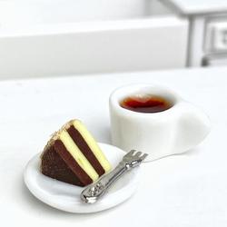 Dollhouse Miniature Cake Slice and Cup of Coffee