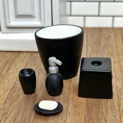 Dollhouse Miniature Black Bath Accessory Set