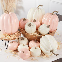 Artmag 16 Pcs Assorted Fall Artificial Pumpkins Harvest White Faux Pumpkins and Gold Plating Pumpkins for Halloween Fall Thanksgiving Decorating Displaying 