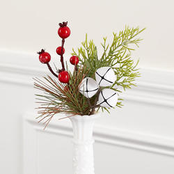 Artificial Frosted Pine Berry and Bell Pick