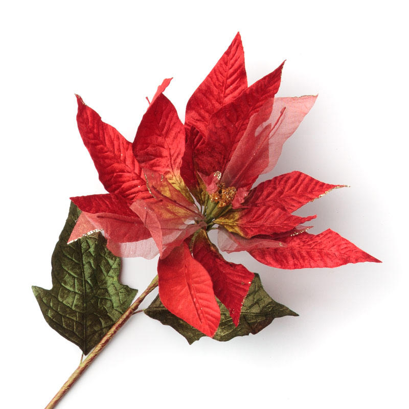 Red Velvet Artificial Poinsettia Stem - Christmas Holiday Florals ...