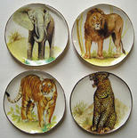 Dollhouse Miniature Platters-Elephant, Tiger, Lion, Leopard-4pcs