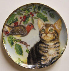 Dollhouse Miniature Cat And Bird Platter