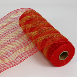 Red and Gold Metallic Poly Deco Mesh Ribbon
