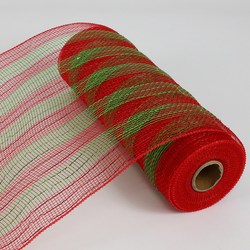 Red and Green Metallic Poly Deco Mesh Ribbon
