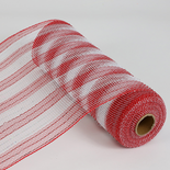 Red and White Metallic Poly Deco Mesh Ribbon