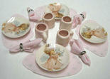 Dollhouse Miniature Dinner Plates, Mugs, Placemats And Napkins