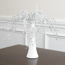 Silver Glittered Artificial Twig Hanging Bush